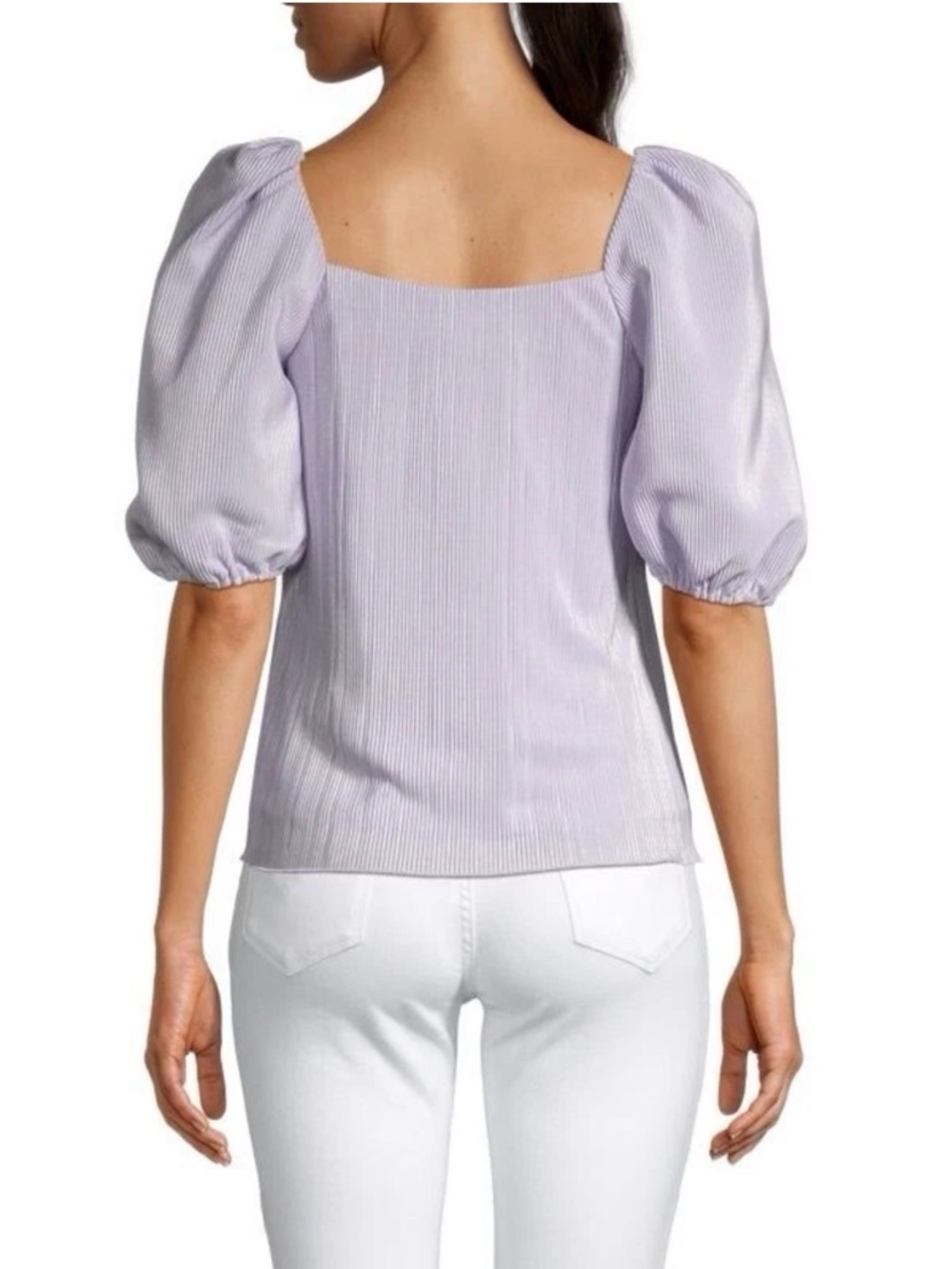 Jonathan Simkhai Ruby Metallic Plisse Satin Blouse - Picture 2 of 6